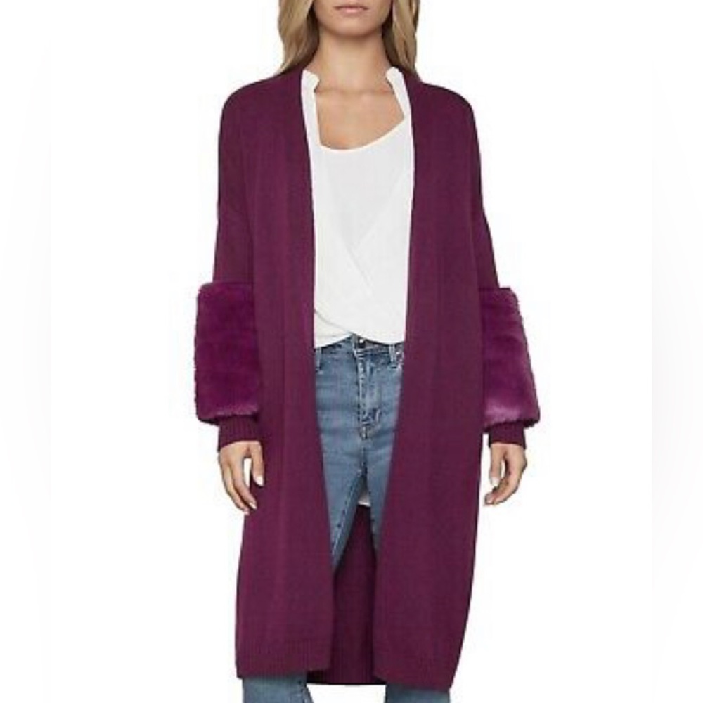 NEW WITHOUT PRICE TAG BCBG MAX AZRIA FAUX FUR-TRIM CARDIGAN